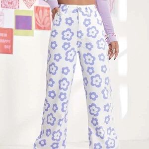 Shein Floral Print High Waist Straight Leg Jeans